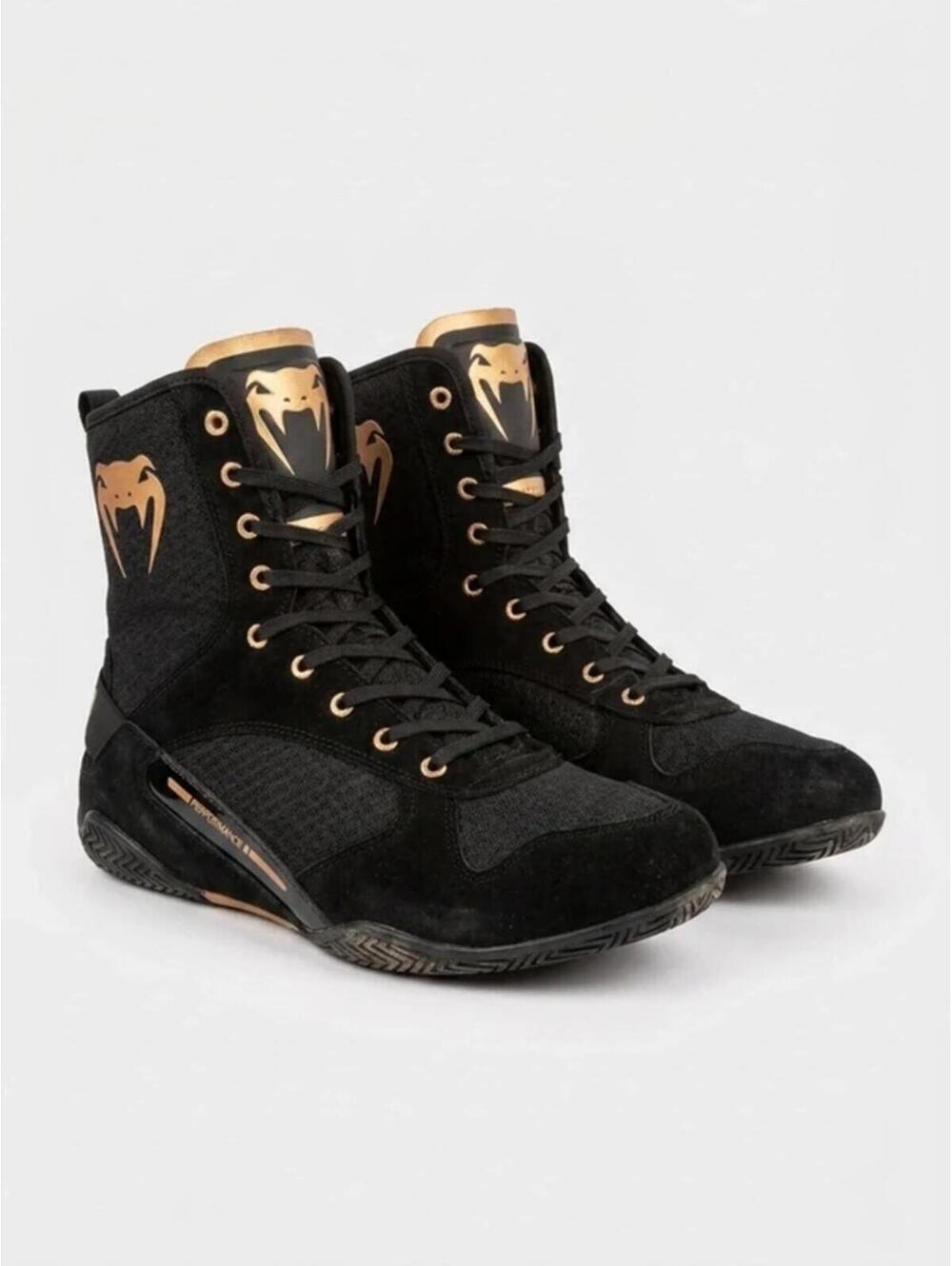 Men's High-Top Boxing Shoes in Black with Gold Accents